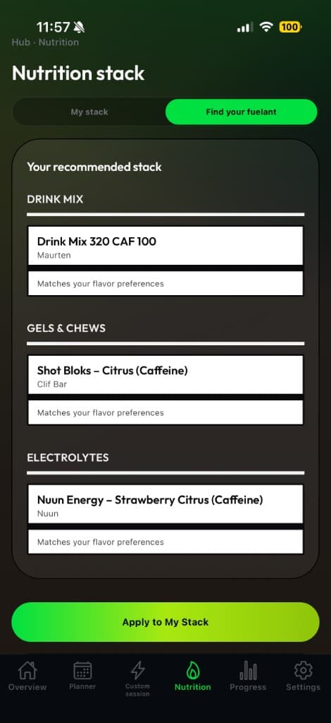 fuelant recommended nutrition stack with drink mix, gels, and electrolytes